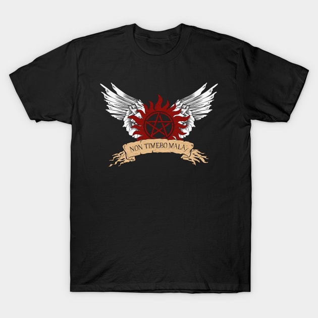 Supernatural NON TIMEBO MALA Symbol Wings T-Shirt by Ratherkool